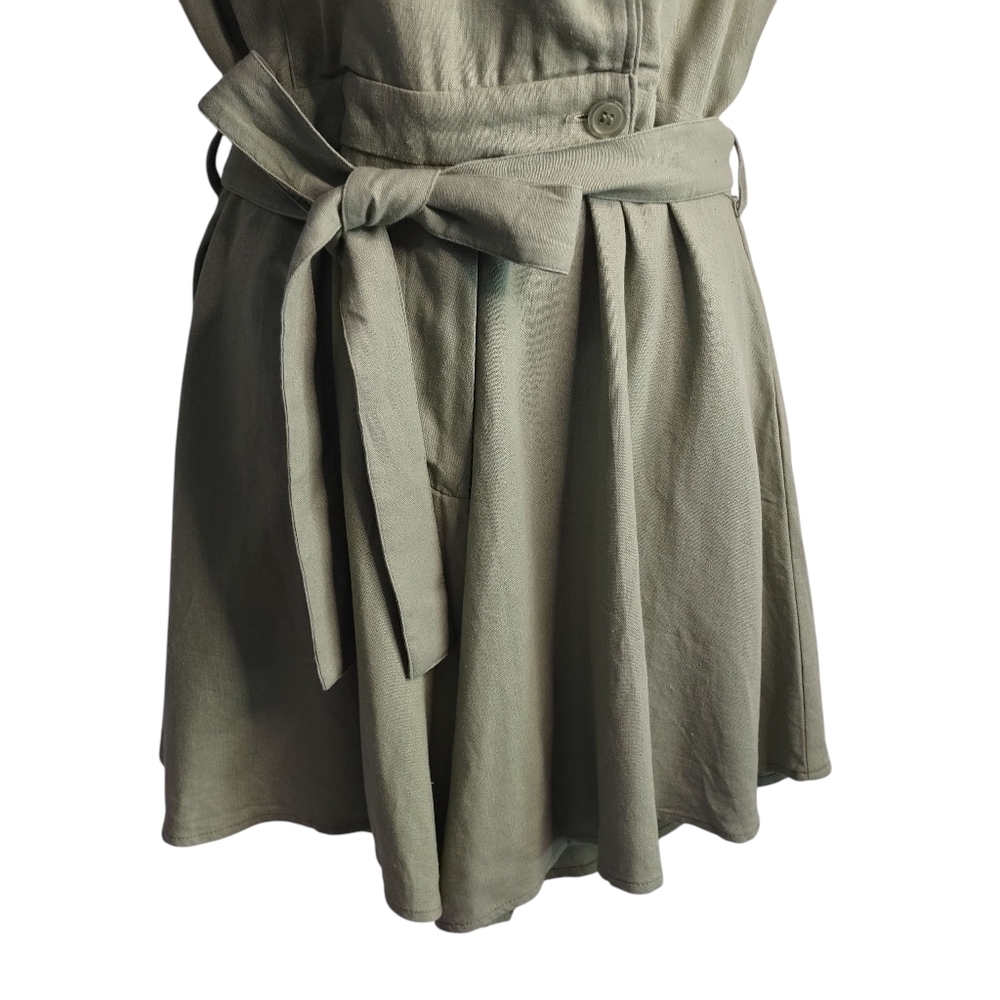 Francesca's Jumpsuit Romper Womens Green Sleeveless Collar V-Neck Linen Sz L NWT - Picture 5 of 9